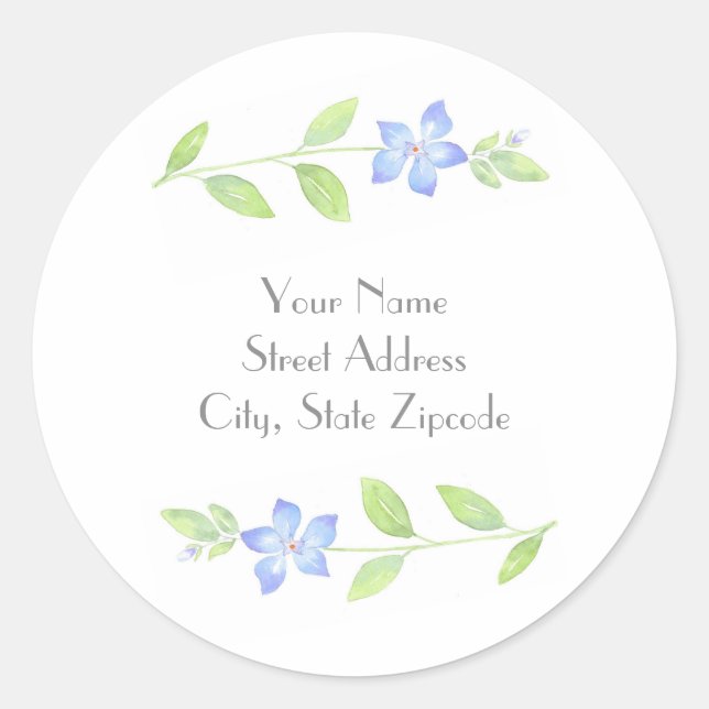 étiquettes 'Watercolor Periwinkle Flowers' (Devant)