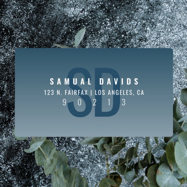 Étiquettes Waterproof Modern Bold Blue Ombre Adresse (Créateur téléchargé)