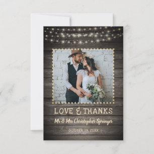 Étoffe Rustique Bois Chaîne Lumières Mariage Merci