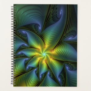 Etoile Abstraite, Bleu brillant Vert Or Fractal Ar