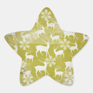 Étoile Boeuf blanc sur Sticker rond des flocons de neige 