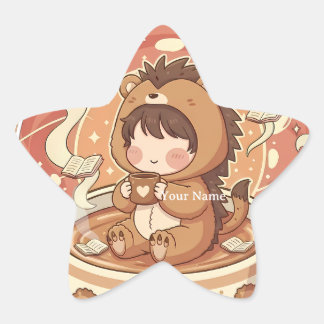 Étoile Brillante Hérisson Kawaii Chibi Autocollant