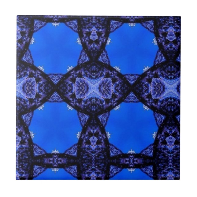 Etoile d'art géométrique bleu carreau foncé (Devant)