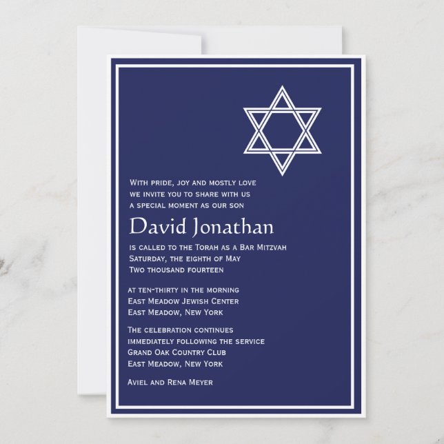 Étoile de David Bar Mitzvah Invitation étoile bril (Devant)