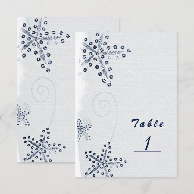 Étoile de mer élégante et sequins numéro de table  (Devant / Derrière)