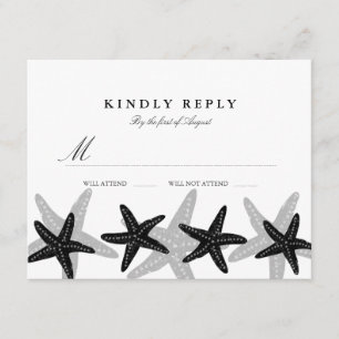 Étoile de mer Plage Mariage RSVP Noir & Blanc