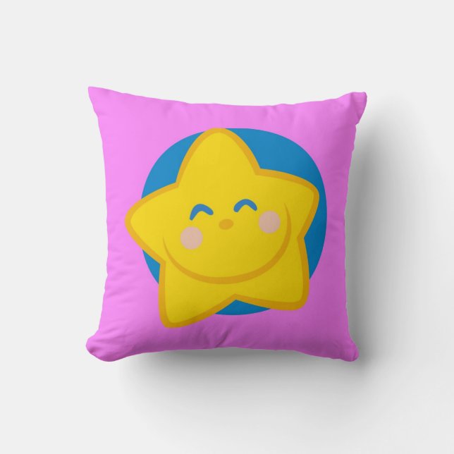 Étoile de sourire mignonne, coussin rose (Recto)