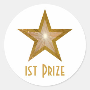 Étoile d'or '1er prix' blanc autocollant rond