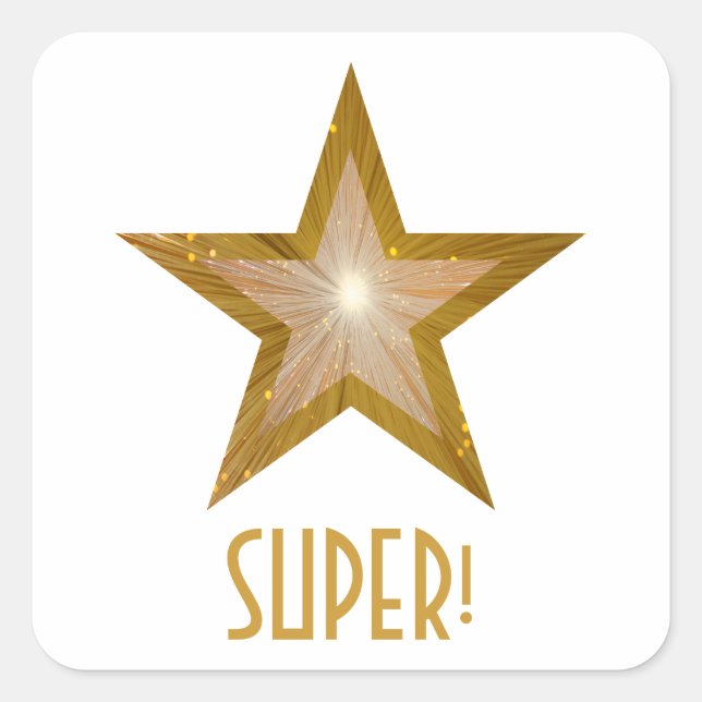 Étoile d'or 'SUPER!' carré autocollant blanc (Devant)