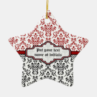 Étoile En Céramique Motif Damas noir rouge blanc ornement personnalisé
