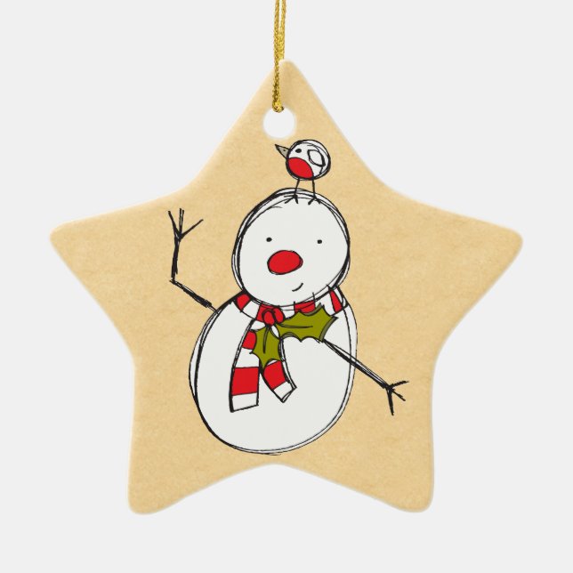 Étoile En Céramique Ornement de Snowman (Devant)