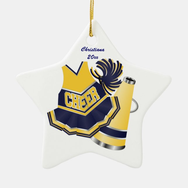 Étoile En Céramique Ornement fait sur commande Cheerleading bleu et (Devant)