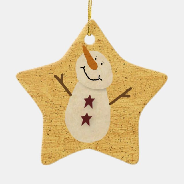 Étoile En Céramique Ornement primitif de Snowman (Devant)