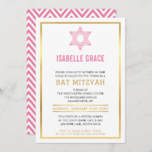 Étoile INVITATION BAT MITZVAH or rose rose or
