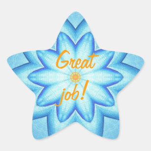 Étoile Pétales Fleur Bleu Bleu Bleu Orange Grand Sticker 