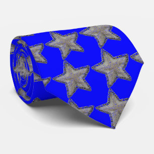 Étoile Sequin Imprimer cravate sur bleu
