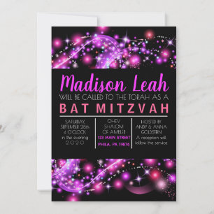 ÉTOILES À COULEUR ROSE Invitation Bat mitzvah