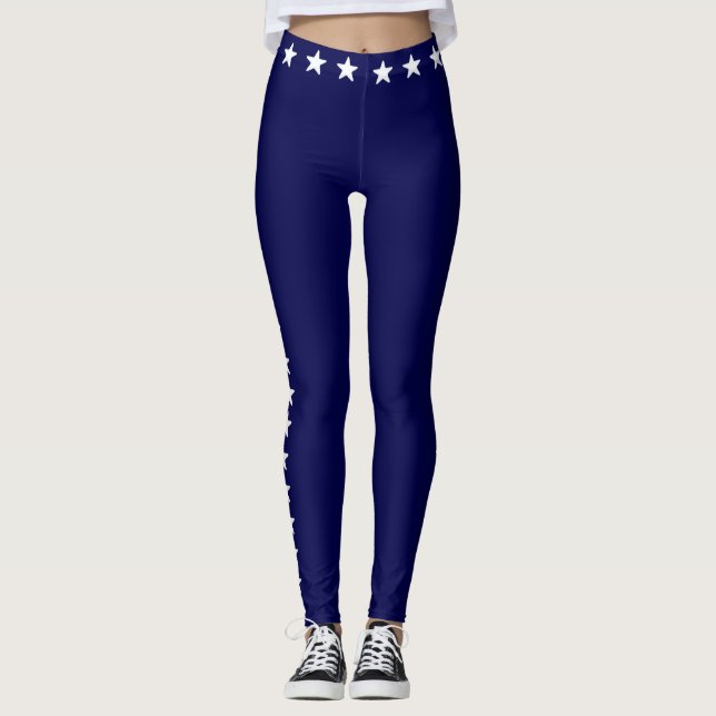 étoiles blanches brillantes sur leggings bleu mari (Devant)
