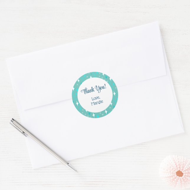 Étoiles blanches Turquoises rétro Stickers Merci m (Enveloppe)