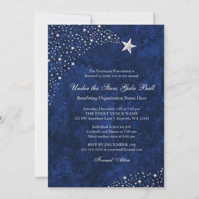Étoiles Bleues Argent Étoiles Gala Ball Invitation (Devant)