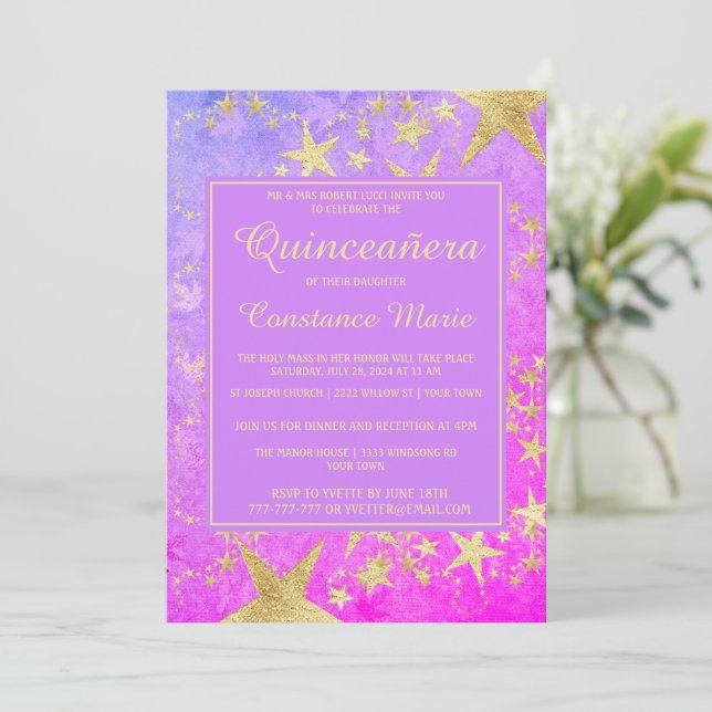 Étoiles brillantes Quinceanera Invitation (Debout devant)