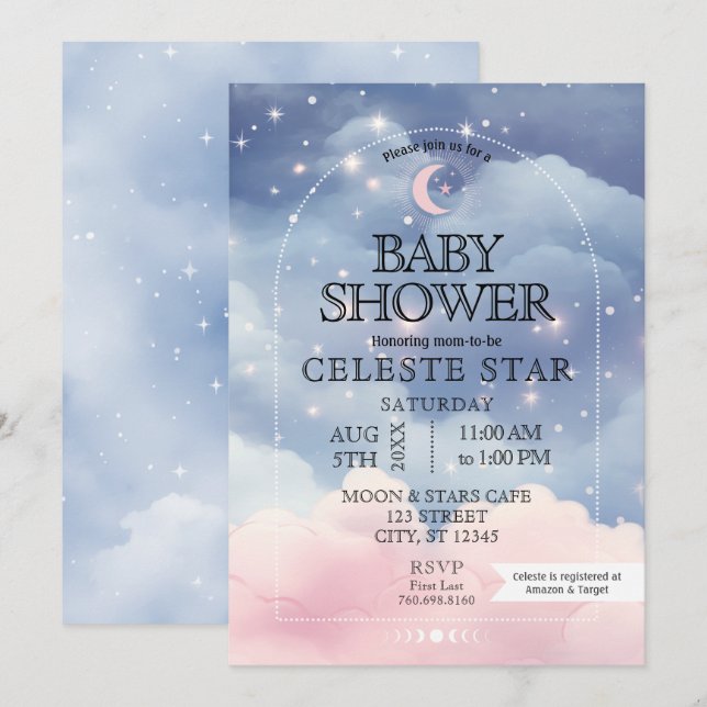 Étoiles célestes Baby shower Invitation (Devant / Derrière)