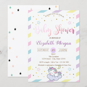 Étoiles colorées, Invitation Baby shower Unicorne