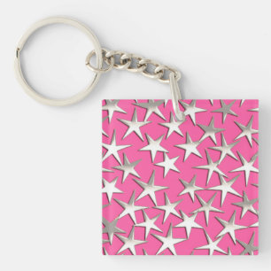 Étoiles d'argent sur fuchsia rose