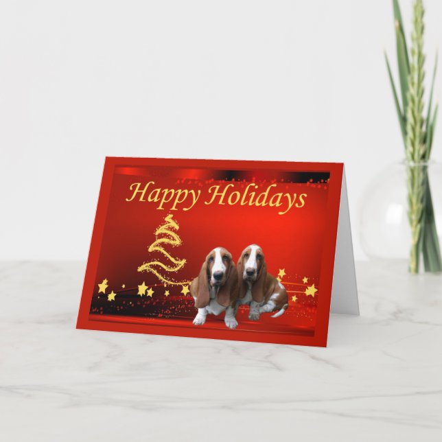 Étoiles de la carte de Noël Basset Hound (Devant)