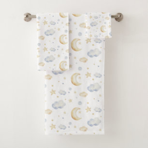 Etoiles de lune d'aquarelle et Motif de nuage
