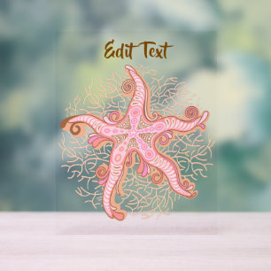Étoiles de mer et motif pastel rose corail