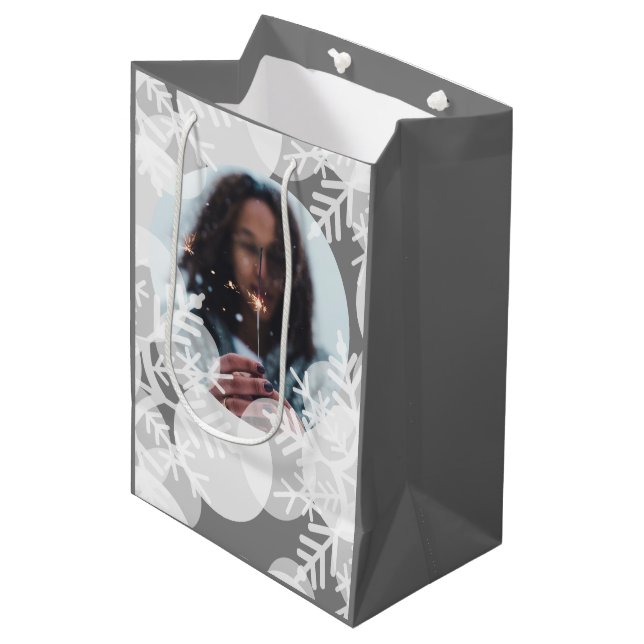 Étoiles de neige - Blanc, Gris - Sac cadeau (Devant Angle)