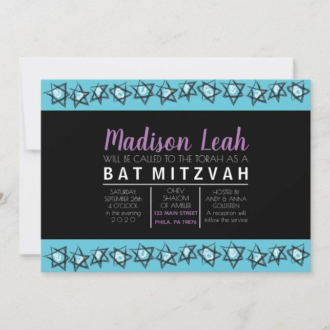 ÉTOILES DESSINÉES À LA MAIN Bat mitzvah Invitation (Devant)