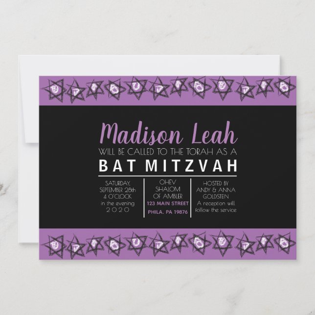 ÉTOILES DESSINÉES À LA MAIN Bat mitzvah Invitation (Devant)