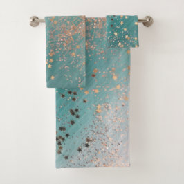 Étoiles d'or chatoyantes sur ensemble de serviette