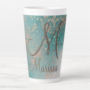 Étoiles d'or Monogram sur Mug en latte Turquoise