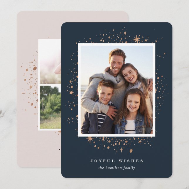 Étoiles dorées | Carte photo de vacances (Devant / Derrière)