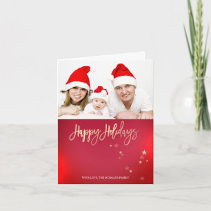 Étoiles dorées élégantes Photo rouge Joyeux Noël