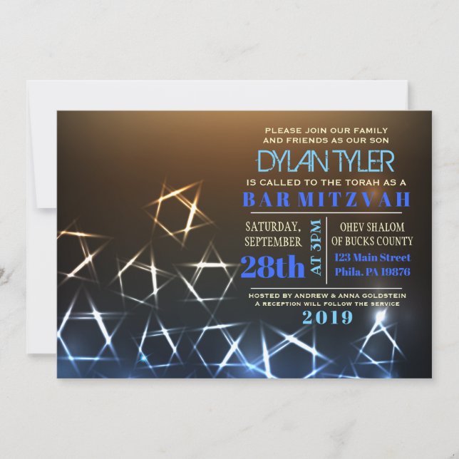 ÉTOILES et LUMIÈRES Barre Bat mitzvah Invitation (Devant)