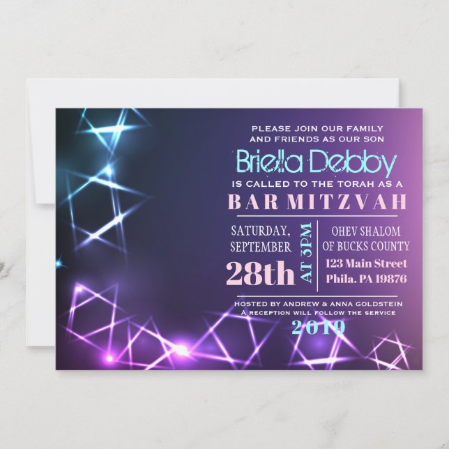 ÉTOILES et LUMIÈRES Barre Bat mitzvah Invitation (Devant)