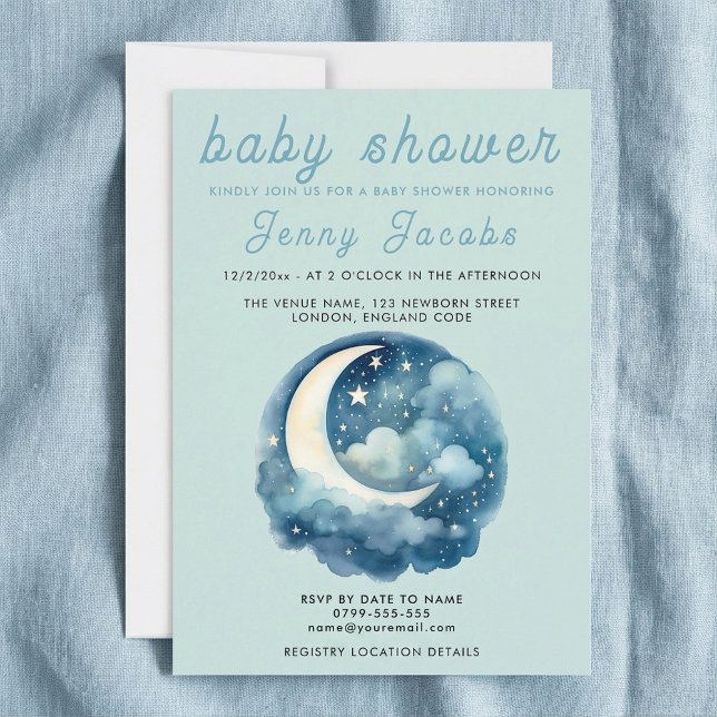 Etoiles et Lune rêve invitation baby shower (Stars and moon dreamy baby shower invitation.)