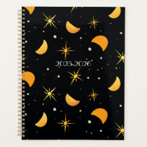 Étoiles et lunes Noir noir Planificateur de texte 