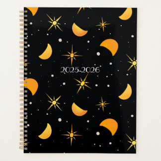 Étoiles et lunes Noir noir Planificateur de texte 