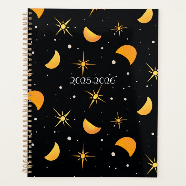 Étoiles et lunes Noir noir Planificateur de texte  (Devant)