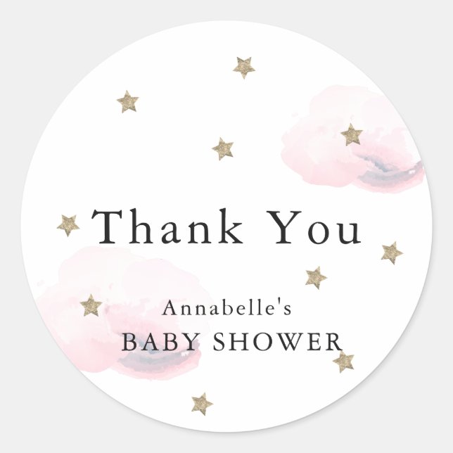 Étoiles et nuages roses Sticker Baby shower Merci (Devant)