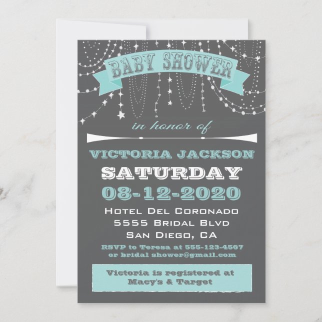 Étoiles et perles Bébé Douche Invitations (Devant)