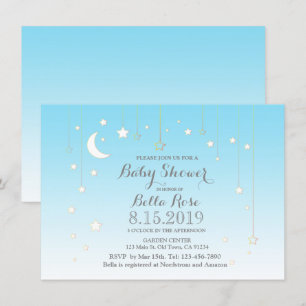 Etoiles lune bleu garçon baby shower invitation
