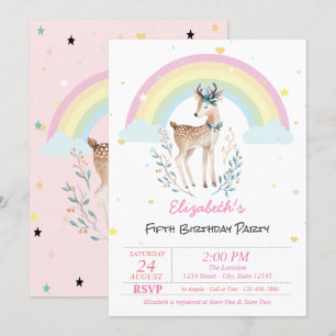 Étoiles Magique Rainbow Reindeer Invitation Annive