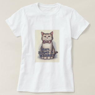 Étoiles, rayures et Whiskers - T-shirt Chat Patrio
