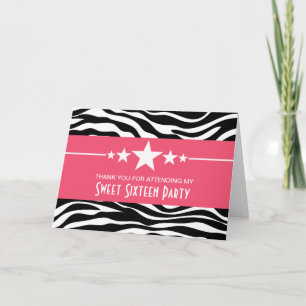 Étoiles roses Zebra Imprimer Sweet 16 Cartes de re